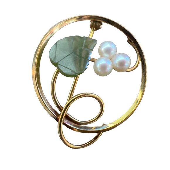 Van Dell 12k Gold Filled Brooch Carved Shell Pearls Vintage Retro MCM, Classi - Picture 5 of 7